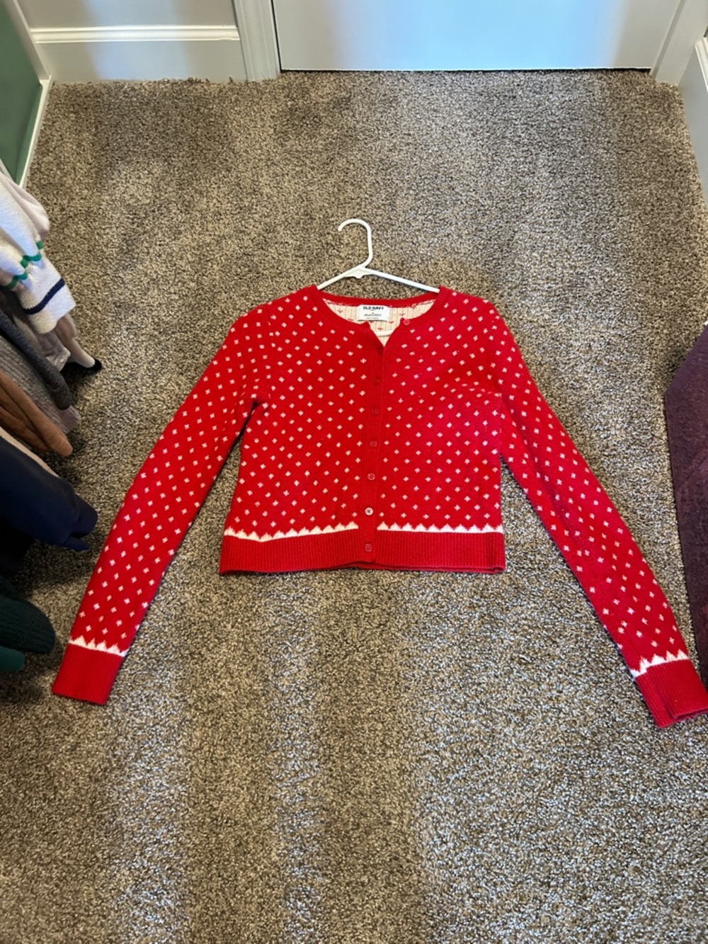 Old Navy Red and White Button-Up Cardigan Sweater
